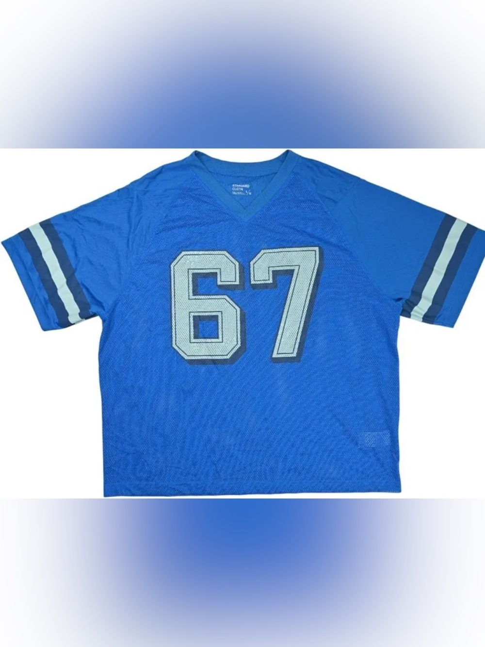 Urban outfitters standard cloth relaxed football jersey number 67 blue sz medium